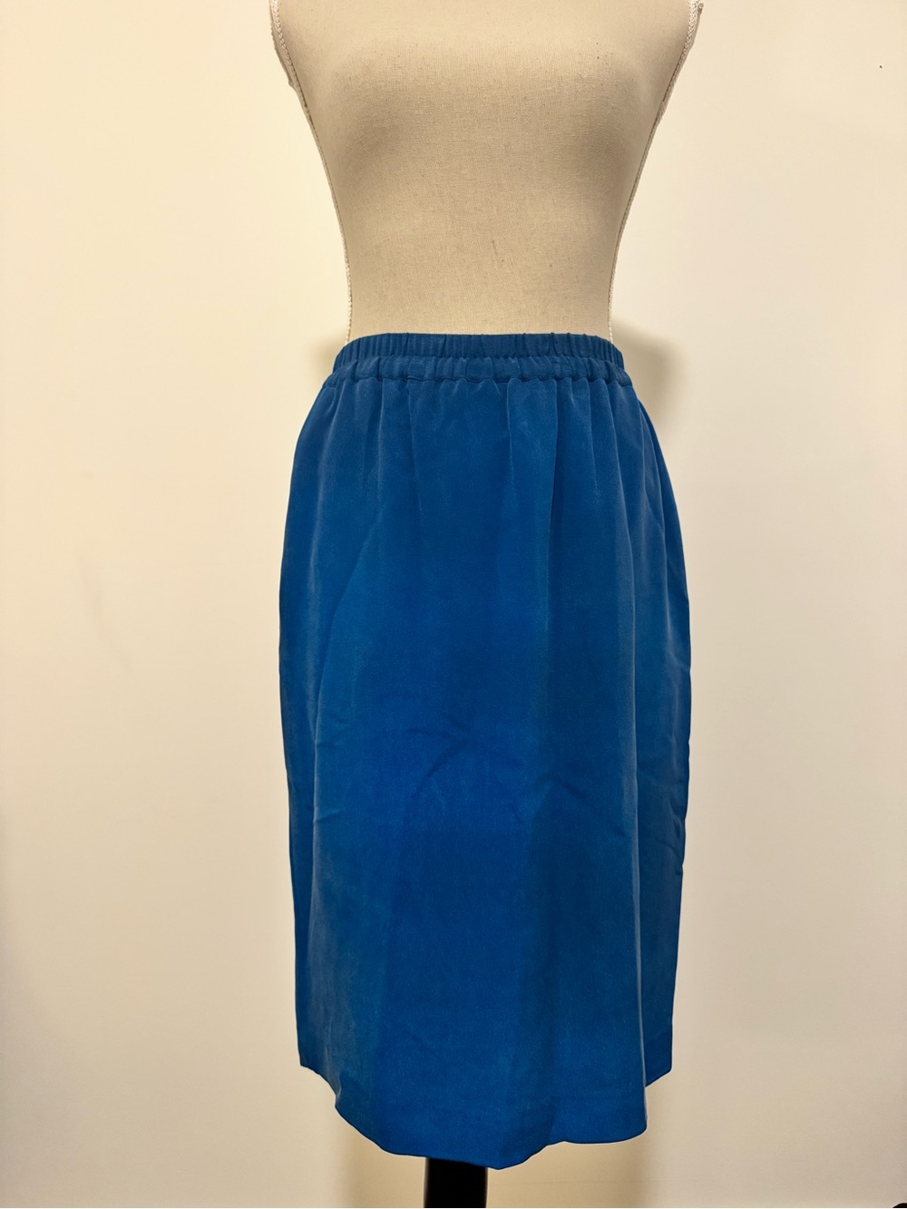 Adrianna Papell 100% Silk Teal-Blue Gathered Elastic-Waist Pencil Skirt Size 4 P